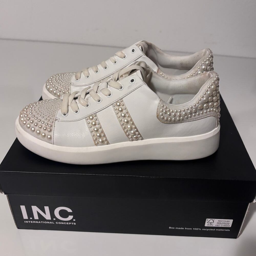 I.N.C White, Pearl Studded, With Box, Sneakers- 8.5